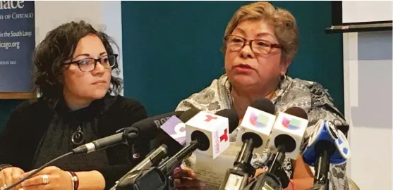  ?? | MADELINE KENNEY/ SUN- TIMES ?? Berwyn grandmothe­r Genoveva Ramirez announced she is suing the Department of Homeland Security.