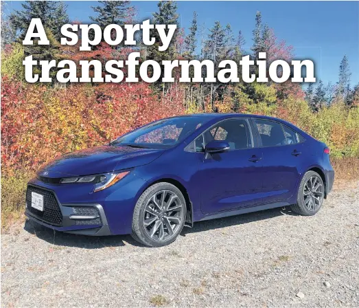  ?? RICHARD RUSSELL PHOTOS ?? The 2020 Toyota Corolla SE six-speed tester we drove was powered by a 2.0-litre, four-cylinder engine that makes up to 169 horsepower and 151 lb.-ft. of torque.