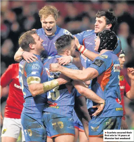  ??  ?? > Scarlets secured their first win in 14 years at Munster last weekend