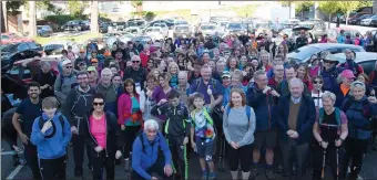  ??  ?? Some crowd of walkers! The Kerry Camino gang about to leave Tralee for the Dingle Way on Friday.