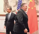  ?? GETTY IMAGES ?? Chinese Foreign Minister Wang Yi meets U.S. Secretary of State Mike Pompeo in Beijing Monday.