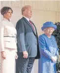  ??  ?? TWO’S COMPANY: From left, Melania Trump, Donald J Trump and Queen Elizabeth II.