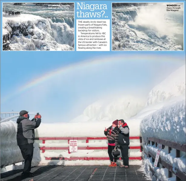  ??  ?? STUNNING Tourists look out on the Falls
WONDER Ice flows through the Niagara