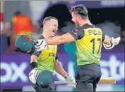  ?? REUTERS ?? Australia's Matthew Wade (L) and Marcus Stoinis celebrate after beating Pakistan to enter the World T20 final in Dubai.