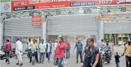  ?? DEEPAK DESHPANDE ?? People exit the Namaplly exhibition grounds in Hyderabad on Wednesday as distributi­on of fish medicine was scrapped this year too, by the organisers.
—