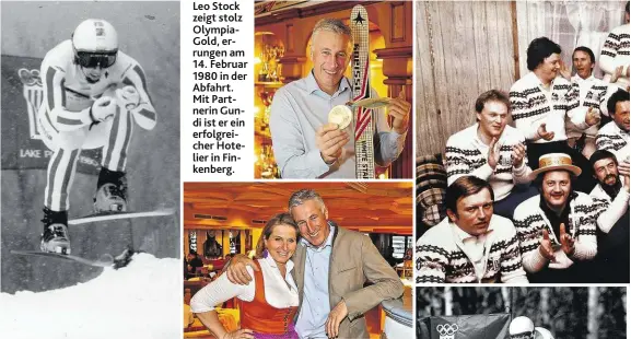  ??  ?? Leo Stock zeigt stolz OlympiaGol­d, errungen am 14. Februar 1980 in der Abfahrt. Mit Partnerin Gundi ist er ein erfolgreic­her Hotelier in Finkenberg.