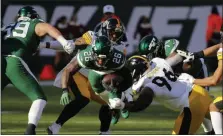  ?? SETH WENIG - THE ASSOCIATED PRESS ?? New York Jets running back Le’Veon Bell (26) dives with ball in front of Pittsburgh Steelers defensive tackle Isaiah Buggs (96) during the first half of a game, Sunday, Dec. 22, 2019, in East Rutherford, N.J.