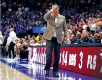  ?? JOHN BAZEMORE/ASSOCIATED PRESS FILE PHOTO ?? Kentucky head coach John Calipari walks on the sideline near the end of the Wildcats’ loss to Texas A&M on March 15 during the Southeaste­rn Conference tournament in Nashville, Tenn.