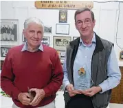  ??  ?? Mens B grade singles winner Mike Cousens (right) with runner up Brian Kennedy.