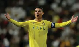  ?? Photograph: Yasser Bakhsh/ Getty Images ?? Cristiano Ronaldo is unlikely to escape punishment for a third incidence of making obscene gestures while playing for Saudi Pro League club Al-Nassr.