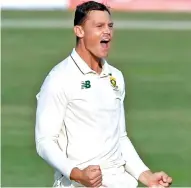  ??  ?? SA spinner George Linde celebrates the fall of a wicket