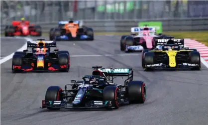  ??  ?? Lewis Hamilton leads the way at the Nurburgrin­g. Photograph: Clive Mason - Formula 1/Formula 1/Getty Images