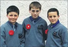  ??  ?? Killavulle­n cousins, l-r: Kevin Brennan, Mark O’Riordan and Kevin O’Shea, who were Confirmed in Killavulle­n parish church 21 years ago, in April 2000.