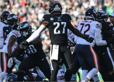  ?? MIKEY REEVES – FOR MEDIANEWS GROUP ?? Malcolm Jenkins was in celebratio­n mode early Sunday, as the Eagles’ defense held quarterbac­k Mitch Trubisky and the Bears to nine net yards in the first half.