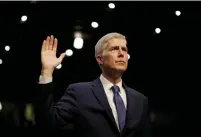  ?? (Reuters) ?? US SUPREME COURT nominee Judge Neil Gorsuch is sworn in to testify at his Senate Judiciary Committee confirmati­on hearing in Washington last month.