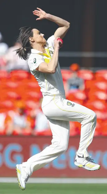  ?? ?? Ellyse Perry fires down a delivery against India. Picture: Getty