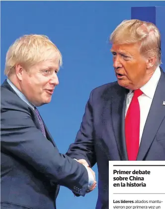  ?? REUTERS ?? SALUDO. Boris johnson y Donald Trump coincidier­on en la cumbre que la OTAN celebró en el Reino Unido.