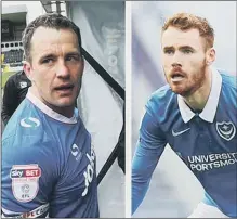 ??  ?? LEADING BY EXAMPLE Former Pompey skipper Michael Doyle, left, and current captain Tom Naylor have been praised by Pompey centre-back Jack Whatmough