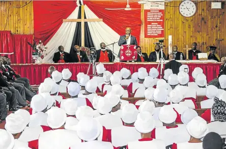  ?? Picture: SUPPLIED ?? VILLAGE ASSET: National Heritage Council CEO, advocate Sonwabile Mancotywa, speaking on Saturday at the Methodist Church in Mount Coke, where the council hopes to see the building on the church grounds where the first Xhosa Bible was translated, turned into a tourism site.