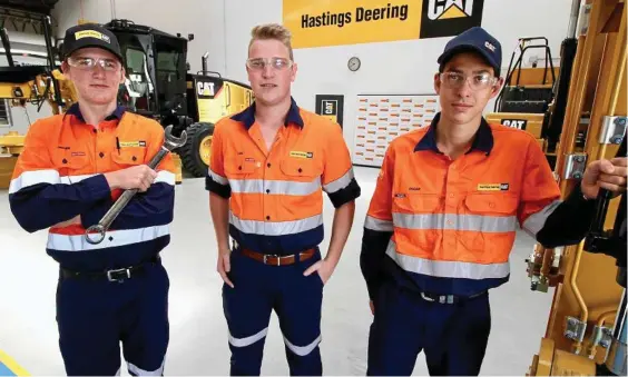  ?? Photo:Contribute­d ?? ON THE JOB: Settling into their Hastings Deering apprentice­ships are (from left) Oscar Murray, Jayden Johnson and Luke Pollard.