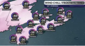  ?? ?? Dangerous wind chill values of -35 to -45 C are forecast across much of the province near sunrise on Saturday morning.