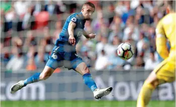  ?? ACTION IMAGES VIA REUTERS ?? England hotshot No 2: not to be outdone, Jamie Vardy also looked in razor sharp form, scoring the first and fourth for Leicester