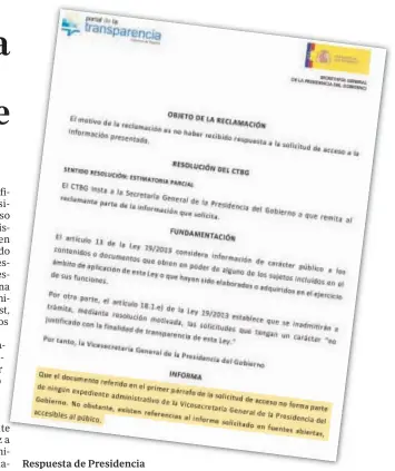  ??  ?? Respuesta de Presidenci­a del Gobierno a ABC