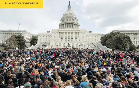  ?? ANDREW HARNIK / THE ASSOCIATED PRESS ?? Students rally outside the Capitol in Washington, D.C., on Wednesday, as part of a nationwide walkout to protest gun violence in response to the massacre of 17 in a Florida school.