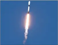  ?? — REUTERS FILE ?? A Spacex Falcon 9 rocket lifts off on the USSF-124 mission for the US Space Force and Missile Defence Agency in Florida.