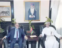  ??  ?? Abdulaziz bin Mohammed al Rowas, Adviser to His Majesty the Sultan for Cultural Affairs with Moayyad al Lami, Chairman of the Federation of Arab Journalist­s in Muscat on Tuesday.