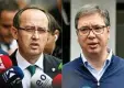  ?? FOTO:MEND NIMANI / AFP ?? Für neue Gespräche: Premier Av- dullah Hoti (l., Kosovo) und Präsi- dent Aleksandar Vucic (Serbien).