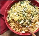  ?? Katie Workman via AP ?? Linguine with lemon, feta and basil in New York. This dish is from a recipe by Katie Workman.