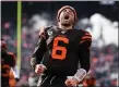  ?? NAJI SAKER — FOR THE NEWS-HERALD ?? Baker Mayfield reacts as he takes the field Dec. 8against the Bengals.