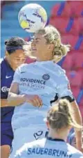  ?? AP ?? North Carolina Courage forward Lynn Williams battles for the ball during the first half of an NWSL Challenge Cup soccer match on Saturday.