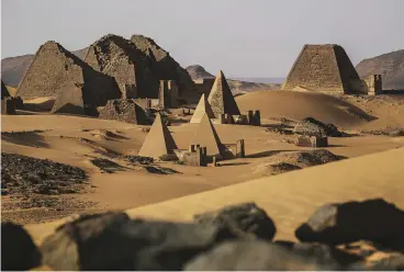  ??  ?? The pyramids of Meroë in Sudan, a country in which Hugh Bonneville felt truly off the grid