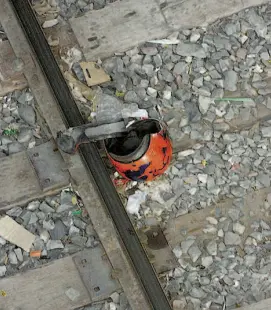 ??  ?? El cuerpo del joven en la zona de vías en el puente ferroviari­o de Carrillo Puerto