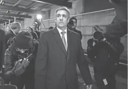  ?? ?? Michael Cohen leaves the district attorney’s office after testifying before a grand jury in New York on Monday.