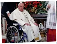  ?? ?? Weary: Pope Francis at mass yesterday