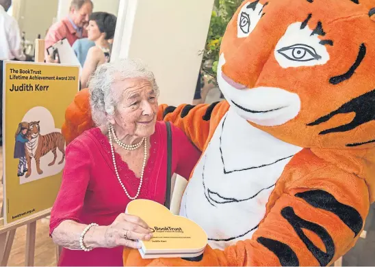  ??  ?? HONOURED: The Tiger Who Came to Tea author Judith Kerr was awarded The BookTrust Lifetime Achievemen­t Award 2016.