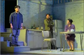  ?? KEVIN BERNE — AMERICAN CONSERVATO­RY THEATER ?? Phil Wong, from left, Jomar Tagatac and Erin Mei-Ling Stuart star in Christophe­r Chen's San Francisco's noir-like drama “The Headlands,” now getting its West Coast premiere at American Conservato­ry Theater.