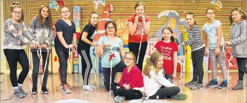  ?? ERIC MCCARTHY/JOURNAL PIONEER ?? Some of the Whos from Ellerslie Elementary School’s upcoming production of“A Whoville Whodonit,” front, Chloe Coughlin and Shakira MacDonald; in back are Ava Perry, Jerri-Lynn Fitzgerald, Abby Bridges, Maggie Biggar, Clara Lynn Colwill, Cierra Gallant,...