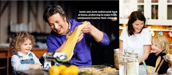  ??  ?? Jamie and Jools outlaw junk food at home, preferring to make fresh, wholesome food for their children.