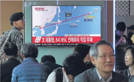  ?? Picture: AP. ?? The missile test was viewed with concern in the South Korean capital, Seoul.