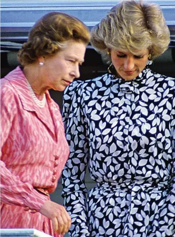  ??  ?? Mama’s advice: The Queen — here with her daughter-in-law in 1985 — listened to Diana’s marital woes, although it was clear that the public mood was siding against Charles