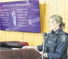  ?? DARRELL COLE ?? Const. Michelle Harrison speaks during the National Day of Remembranc­e and Action on Violence Against Women luncheon at the Amherst Lions Club on Dec. 6.