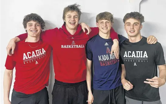  ?? CONTRIBUTE­D ?? Truro’s Erik Hayden, second from right, and his fellow Acadia Axemen basketball rookies Gabe Davignon, left, Nick Macdougall and Kyle Munro plan to live together in Wolfville next season as sophomores.