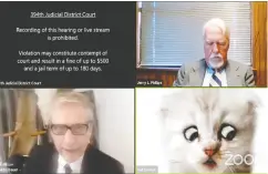  ?? 394TH DISTRICT COURT OF TEXAS / AFP VIA GETTY IMAGES ?? This video grab from February shows Texas lawyer Rod Ponton appearing as a cat during a virtual hearing
of the 394th District Court of Texas.