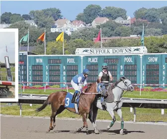  ?? STAFF PHOTOS BY MATT STONE, ABOVE, AND STUART CAHILL, INSET ?? FINISH LINE IN SIGHT: The new owner of Suffolk Downs isn’t planning live racing at the East Boston venue past six races this year and another possible series next year.
