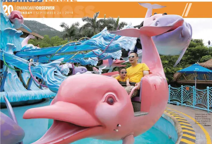  ?? — Reuters ?? Visitors react at the Dophin Round Ride of Chimelong Ocean Kingdom in Zhuhai, China.