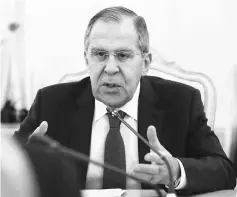  ??  ?? Russian Foreign Minister Sergei Lavrov attends a meeting with Mexican Secretary of Foreign Affairs Luis Videgaray Caso in Moscow, Russia. — Reuters photo